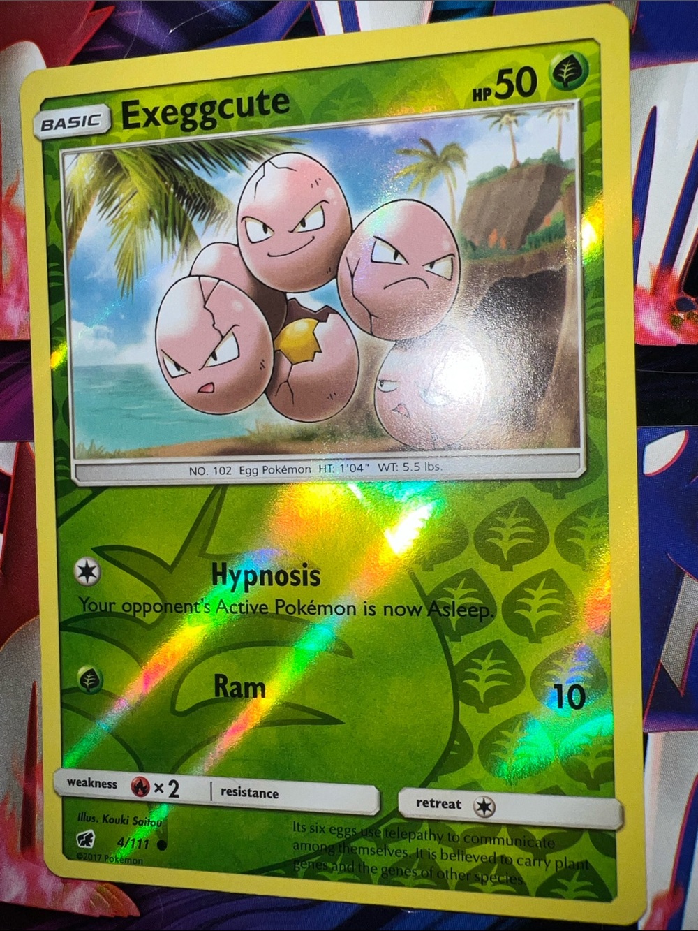 Pokemon Exeggcute Holographic Card - Yellow & Green